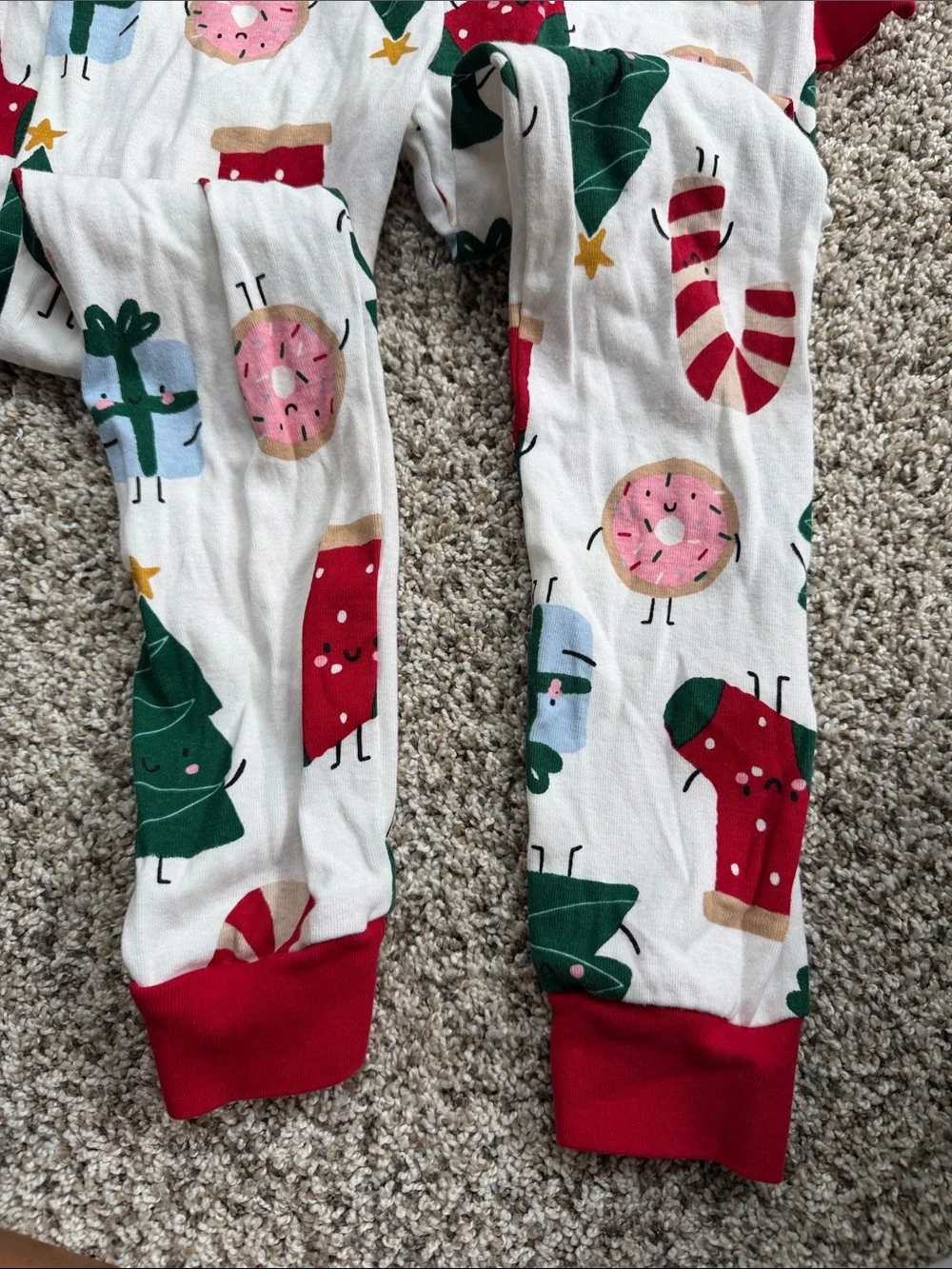 Carter's Cream Holiday Pajama Set with Green Tree & Pink Donut Motifs